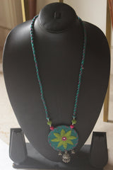 Blue and Green Hand Embroidered Mirror Necklace