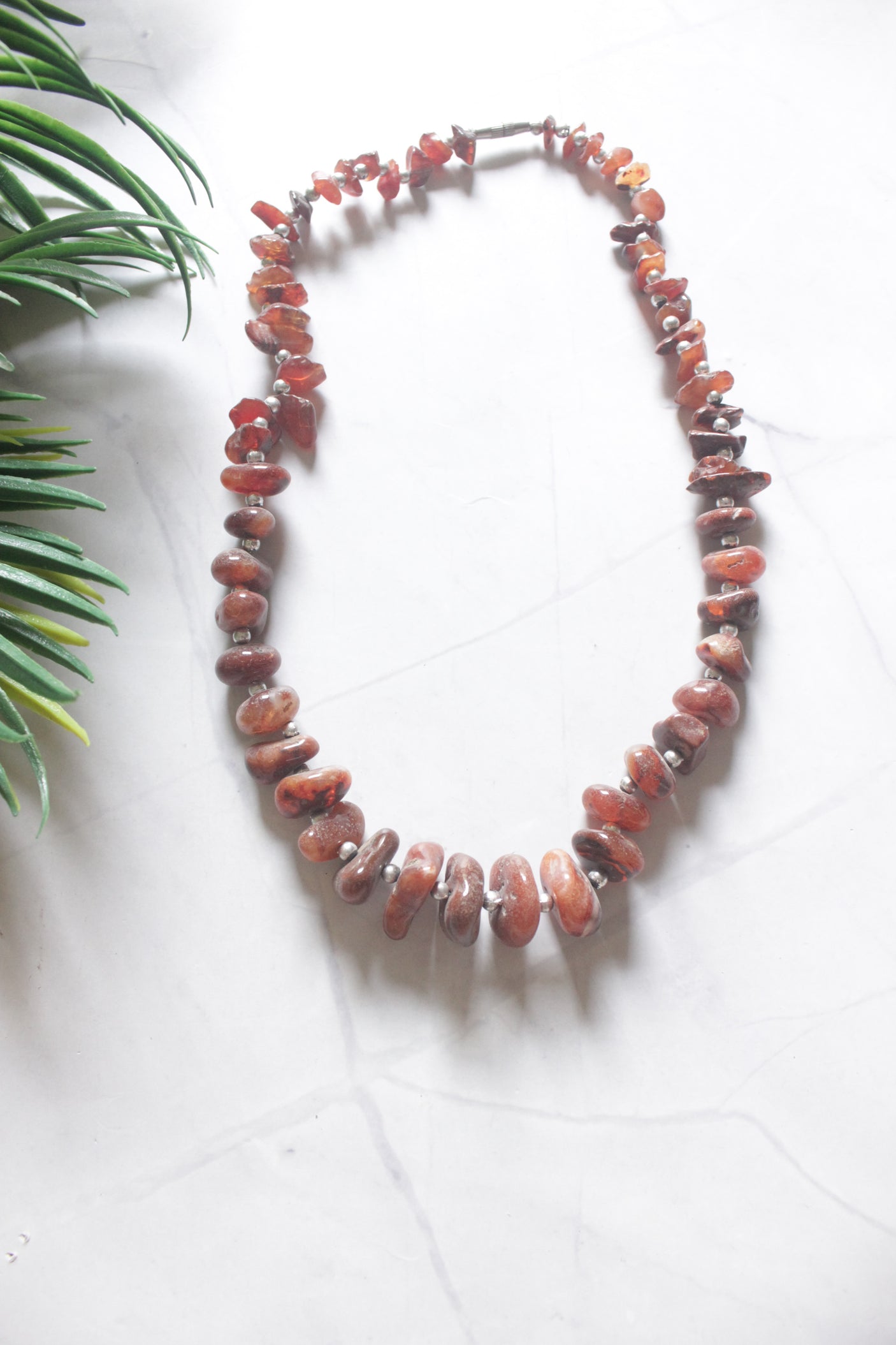 Deep Mahogany Agate Rough Nugget Necklace with Silver Accents