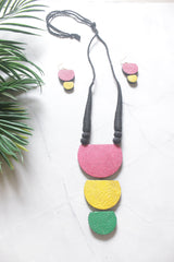Textured Terracotta Triple Half-Moon Colour Block Statement Necklace Set