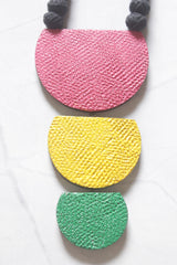 Textured Terracotta Triple Half-Moon Colour Block Statement Necklace Set