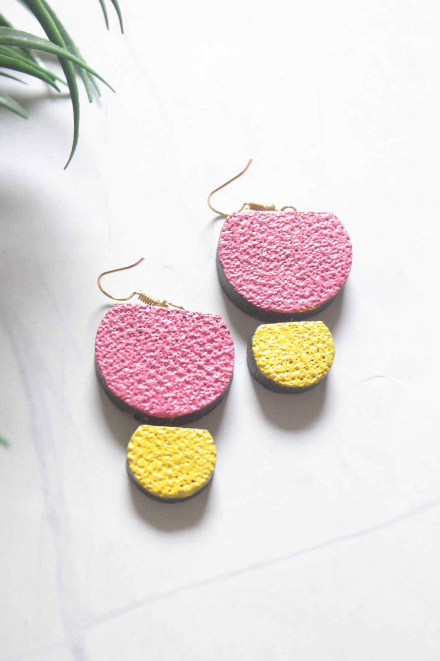 Textured Terracotta Triple Half-Moon Colour Block Statement Necklace Set