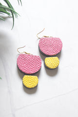 Textured Terracotta Triple Half-Moon Colour Block Statement Necklace Set