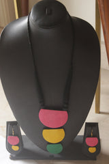 Textured Terracotta Triple Half-Moon Colour Block Statement Necklace Set