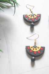 Black Terracotta Clay Sun Mandala Half-Moon Pendant Necklace Set