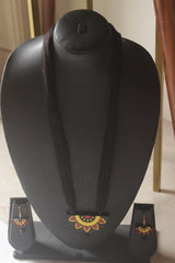 Black Terracotta Clay Sun Mandala Half-Moon Pendant Necklace Set