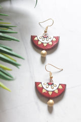 Red Terracotta Clay Sun Mandala Half-Moon Pendant Necklace Set