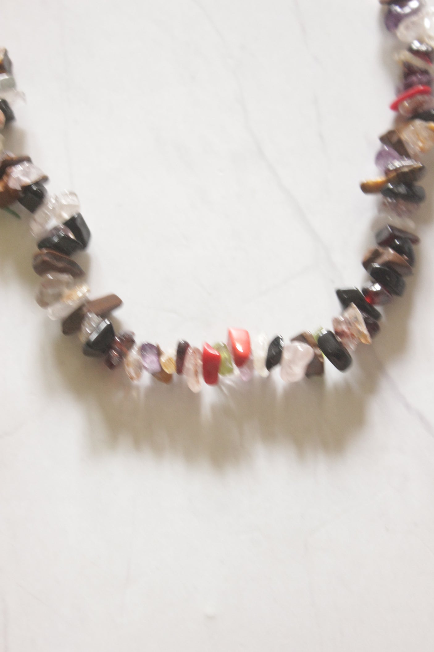 Mixed Raw Gemstone Chips & Gold Oval Link Chain Half & Half Necklace