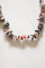 Mixed Raw Gemstone Chips & Gold Oval Link Chain Half & Half Necklace