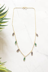 Gold-Toned Emerald and Lavender Crystal Dangle Necklace