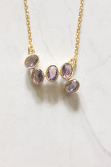 Lavender Dewdrops Gold Toned Gemstones Embedded Necklace