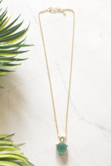 Emerald Drop Natural Gemstone Embedded Gold Tone Long Chain Necklace