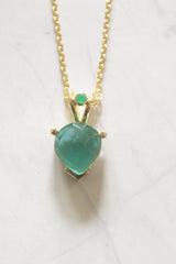 Emerald Drop Natural Gemstone Embedded Gold Tone Long Chain Necklace