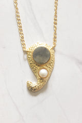 Labradorite & Pearl Gold Textured Pendant on Gold Chain Necklace