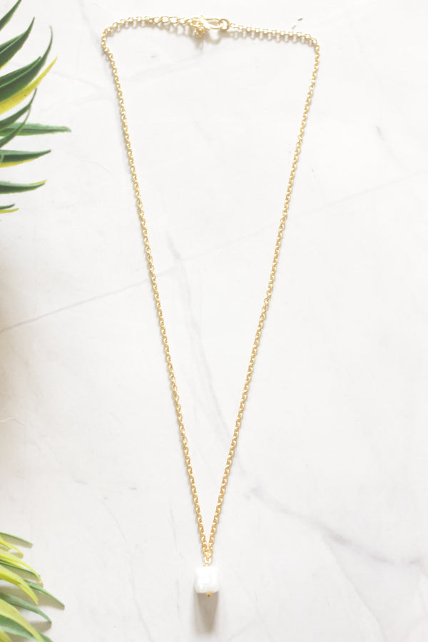 Natural White Quartz Pendant on Delicate Long Gold Chain Necklace