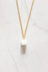 Natural White Quartz Pendant on Delicate Long Gold Chain Necklace