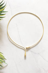 Minimalist Gold Open Wire Choker Necklace with Teardrop Tip End