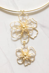 Gold Wire Filigree Double Flower Pendant Choker Necklace