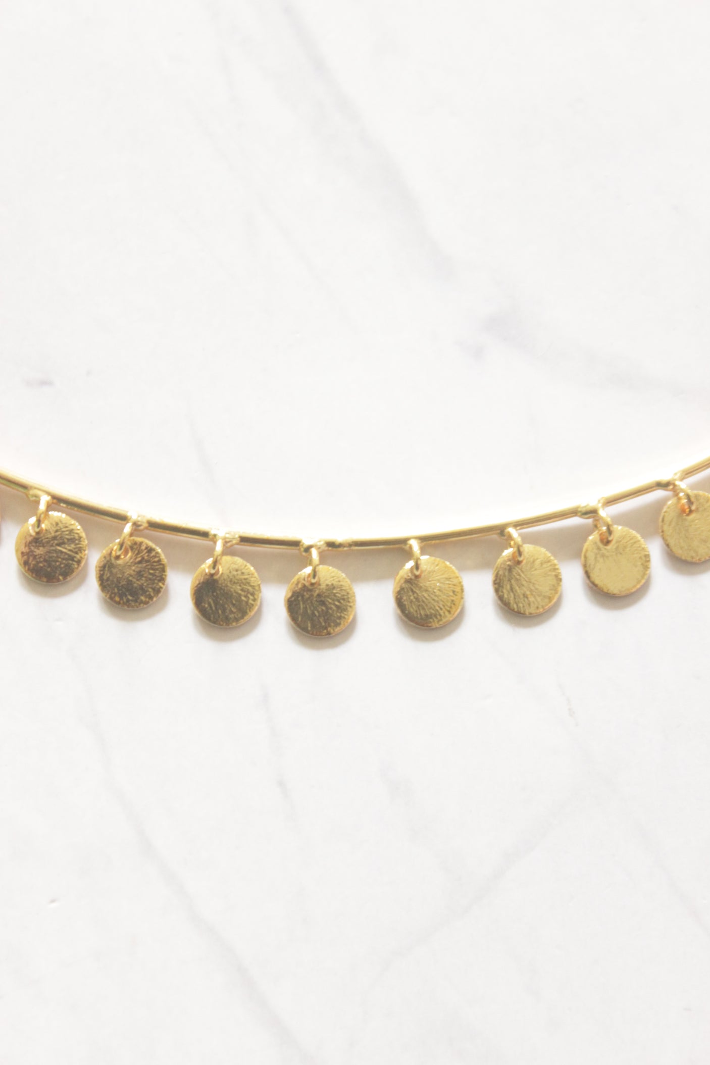 Dainty Gold Coin Disc Multi-Charm Rigid Wire Choker Necklace