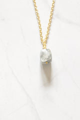 Rough Cut Aquamarine Crystal Drop Gold Chain Necklace