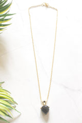 Black Onyx Teardrop Solitaire Pendant Gold Toned Chain Necklace