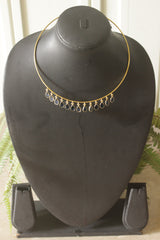 Blue Sapphire Teardrop Crystal Charm Gold Wire Choker Necklace