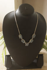 Bluish Grey Raw Sugar Druzy Natural Gemstones Embedded Silver Chain Necklace