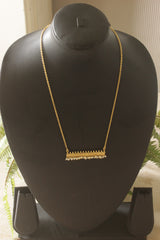 Gold Filigree Bar Pendant with Pearl Drops on Dainty Gold Chain Necklace