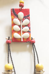 Handcrafted Crimson Fabric Earrings with White Petal Motifs & Coin Charms