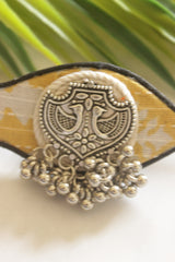 Handcrafted Mustard Fabric Adjustable Ring with Bird Motif & Ghungroo Charms