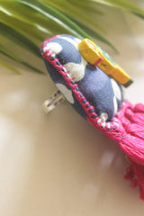 Handcrafted Indigo Fabric Statement Adjustable Ring with Bird Motif