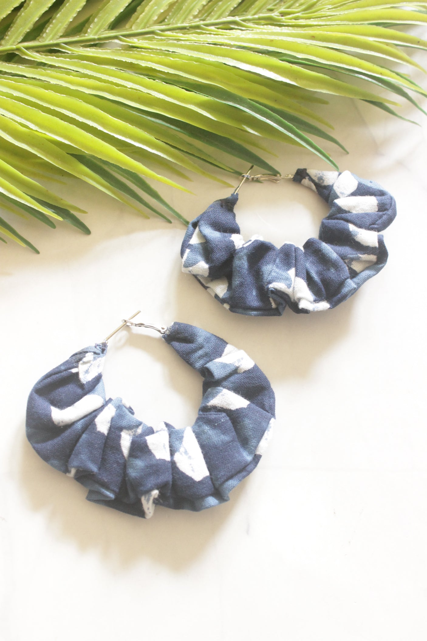 Handcrafted Indigo Fabric Hoop Earrings