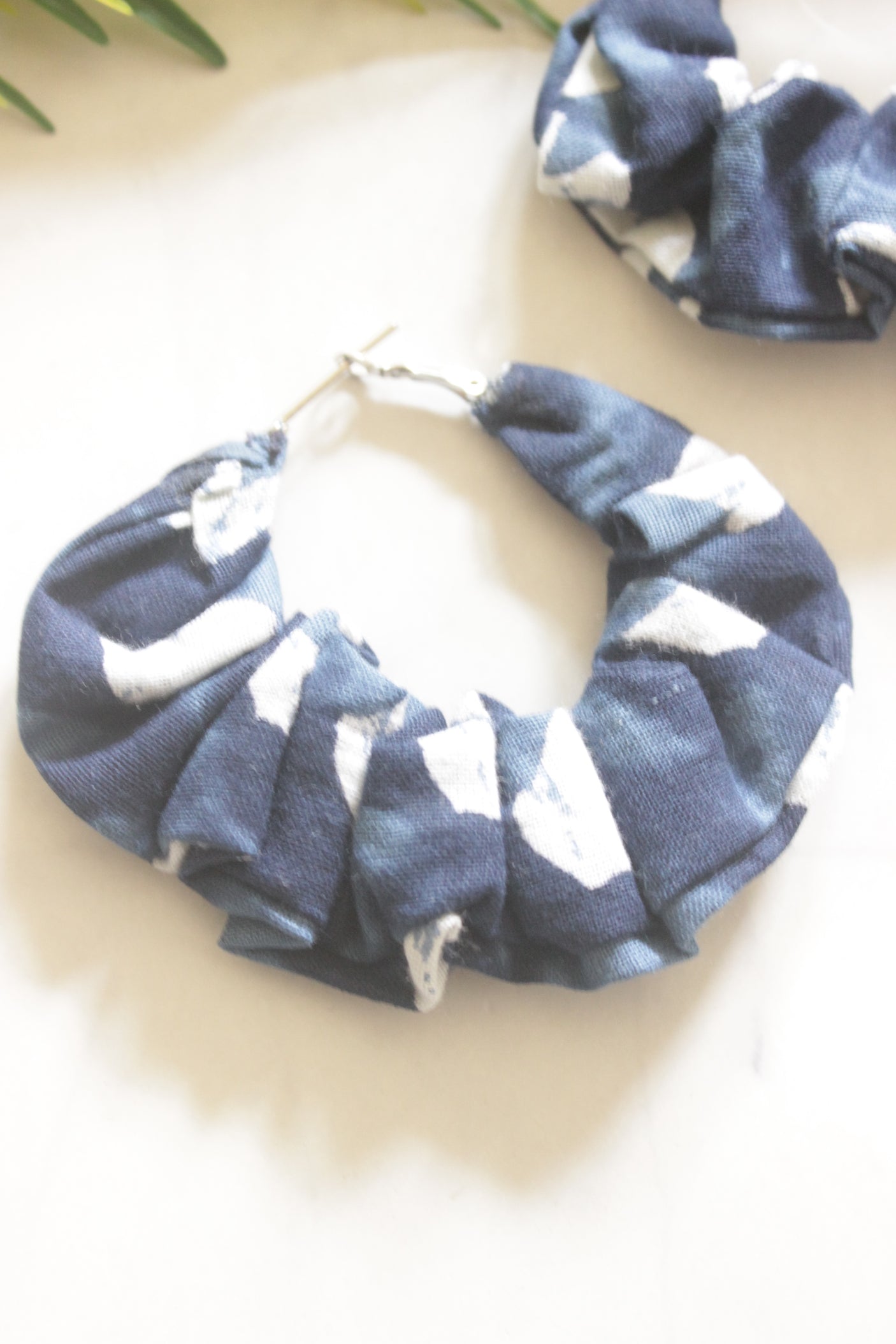 Handcrafted Indigo Fabric Hoop Earrings