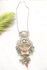 Dual Tone Intricate Mughal Filigree Enamel Painted Statement Necklace