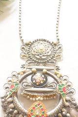 Dual Tone Intricate Mughal Filigree Enamel Painted Statement Necklace