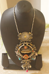Dual Tone Intricate Mughal Filigree Enamel Painted Statement Necklace