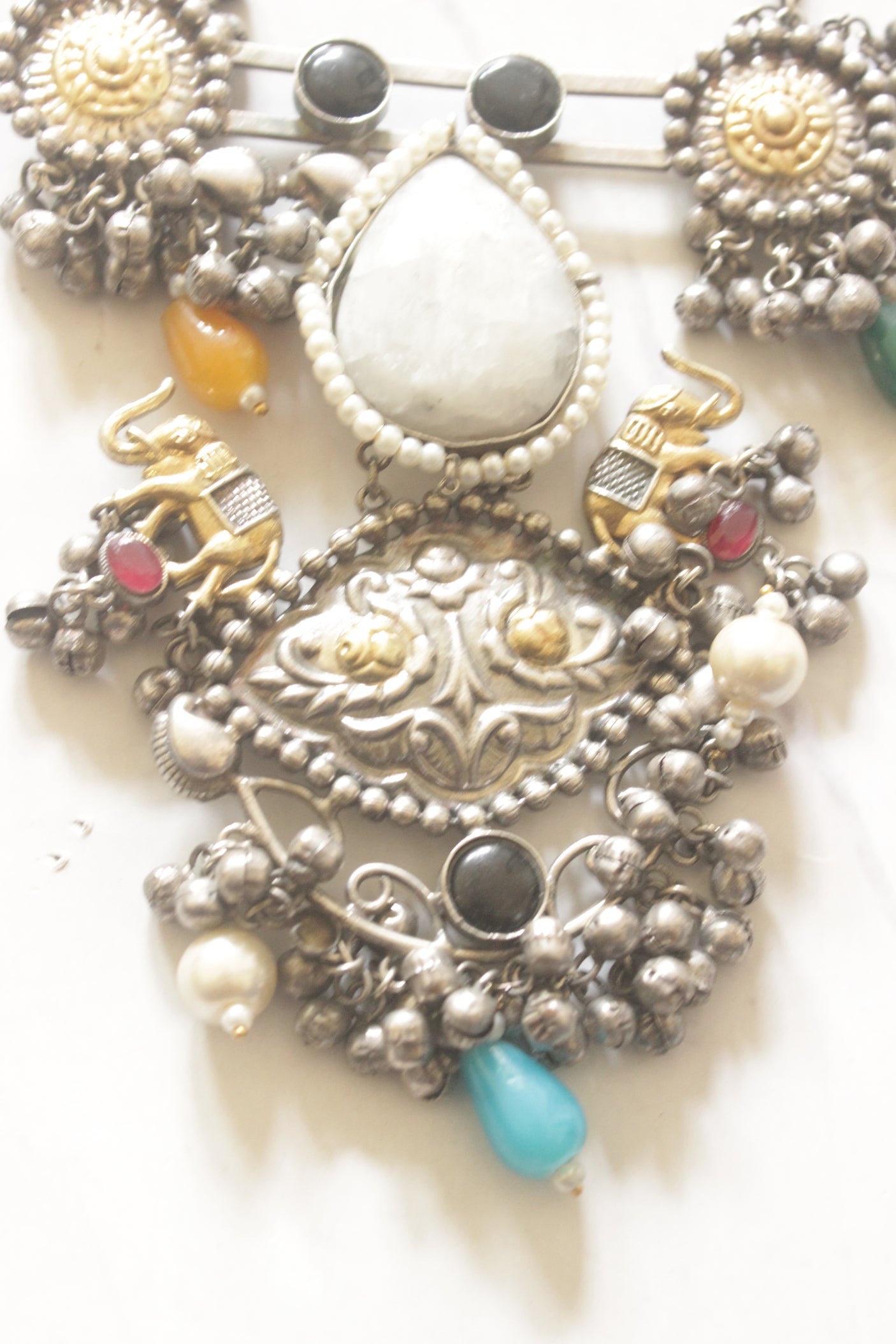 Exquisite Intricately Detailed Statement Necklace with Natural Gemstones