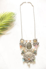 Intricately Detailed Statement Necklace with Grey Natural Center Stone