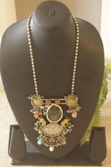 Intricately Detailed Statement Necklace with Grey Natural Center Stone