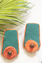 Deep Teal and Orange Handmade Fabric and Jute Necklace Set