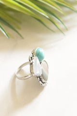 Multi-Color Gemstones Embedded Oxidised Finish Adjustable Ring