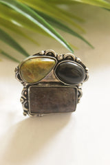 Multi-Color Gemstones Embedded Oxidised Finish Adjustable Ring
