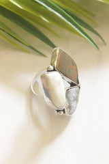 Shaded Brown, Grey and White Gemstones Embedded Oxidised Finish Adjustable Ring