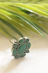 Green Onyx Gemstones Embedded Oxidised Finish Adjustable Ring