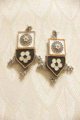 Sheesha Mirror Work Shield Drop Ghungroo Earrings