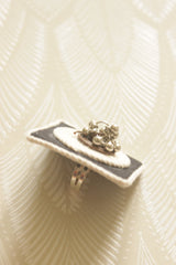 Handcrafted Black Cotton Fabric and Jute Statement Adjustable Ring