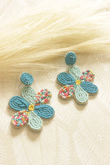Shades of Blue Hand Beaded Flower Earrings