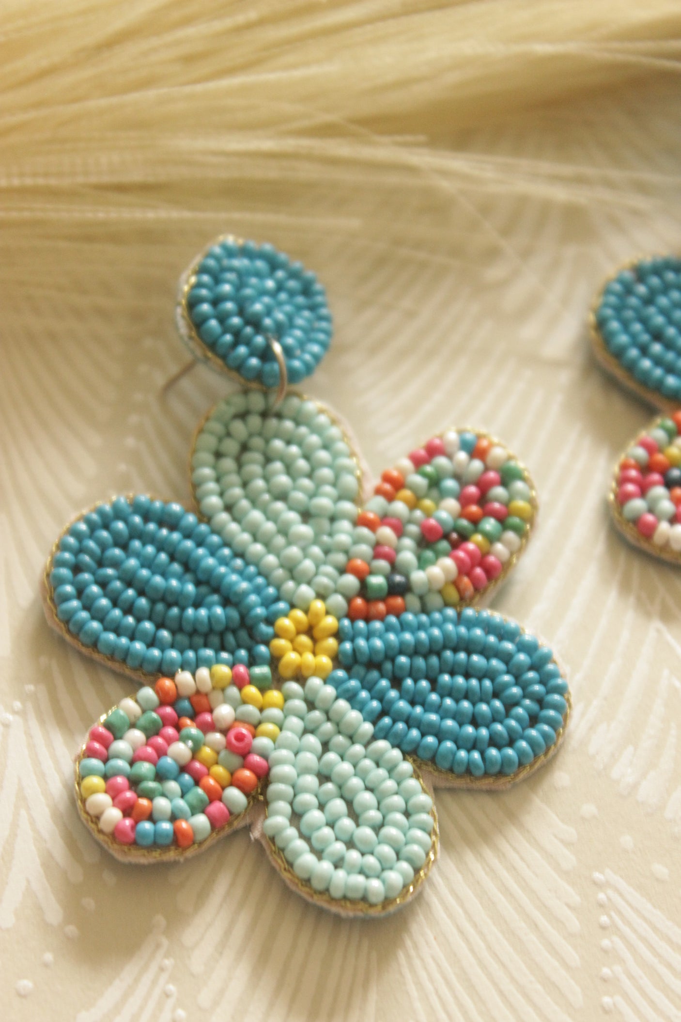 Shades of Blue Hand Beaded Flower Earrings