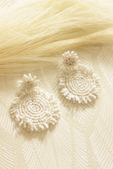 Off-White Hand Beaded Concentric Circles Earrings