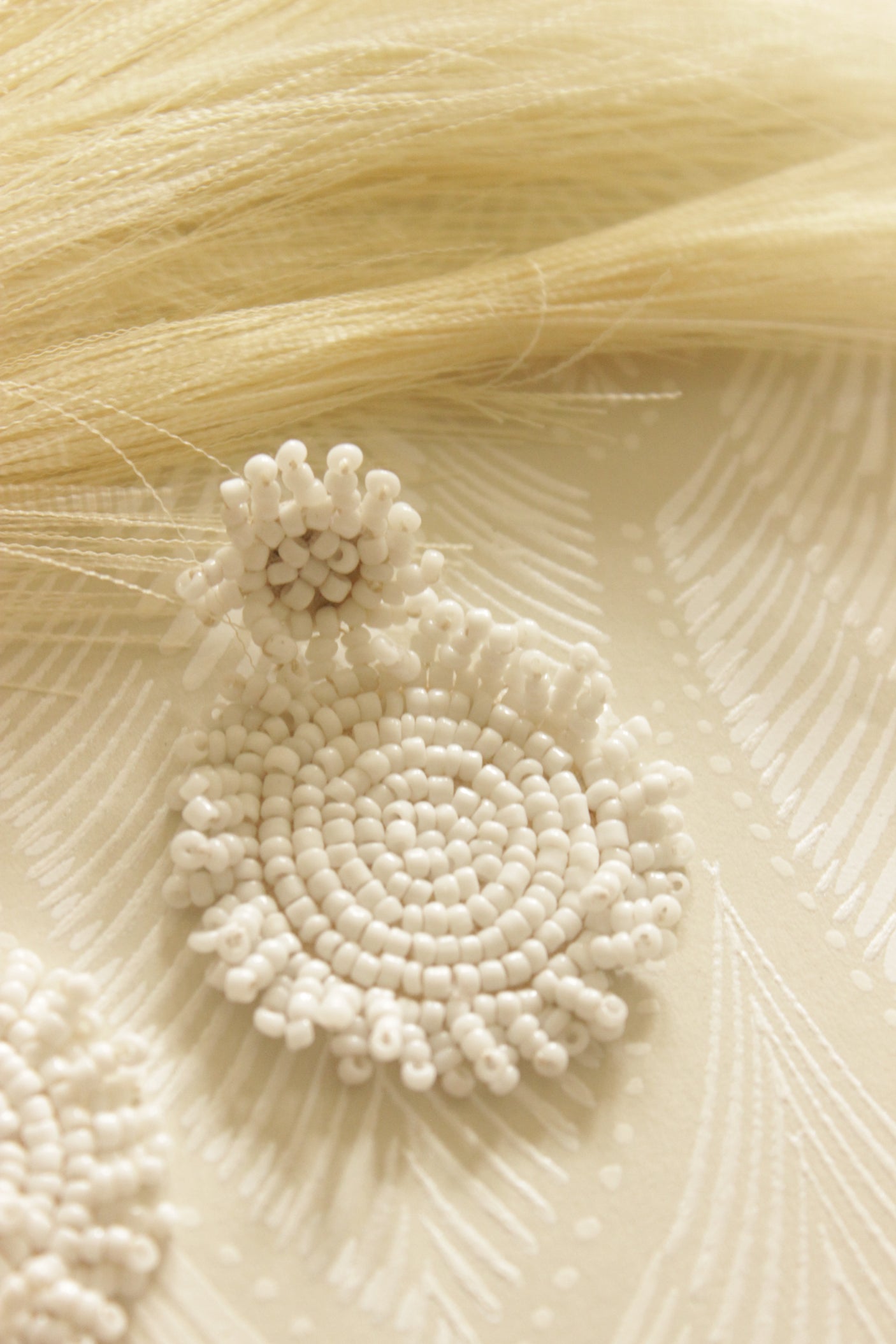 Off-White Hand Beaded Concentric Circles Earrings