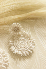 Off-White Hand Beaded Concentric Circles Earrings